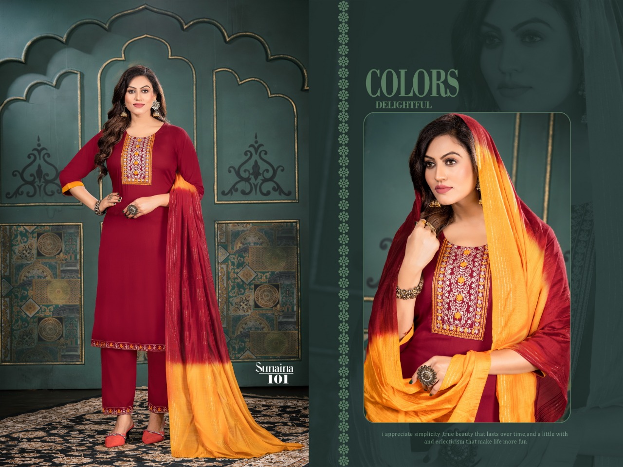 Buy Rayon Embroidery Sunaina Ss Readymade Pant Style Suits C